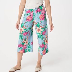 Blue Multi-Color Floral Wide Leg Pants XXS